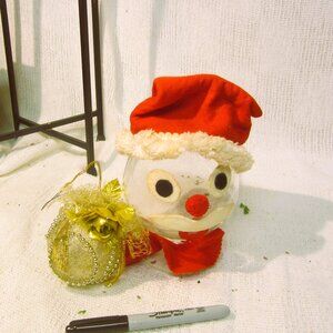 VTG CHRISTMAS DECOR, HOME MADE SANTA HEAD, GOLD LACE ORNAMENT